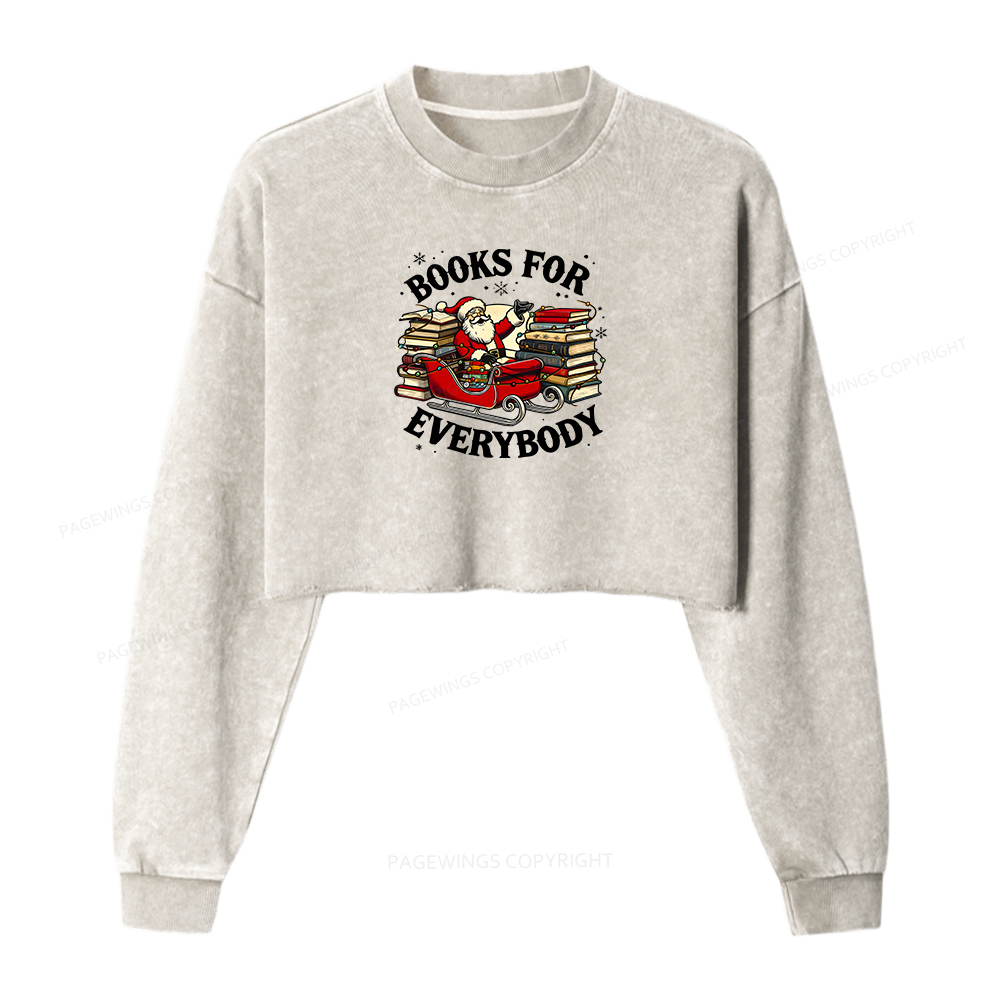 Pagewings Christmas Santa Book Lover Women Washed Crop Sweatshirt