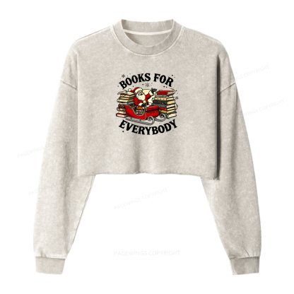 Pagewings Christmas Santa Book Lover Women Washed Crop Sweatshirt