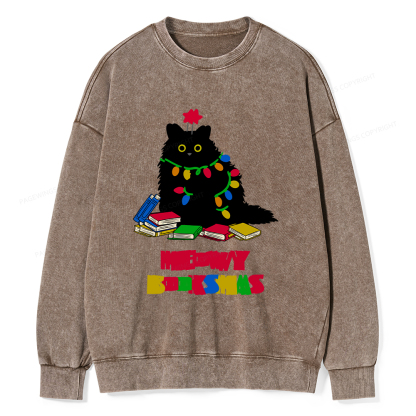 Pagewings Meowy Booksmas Unisex Washed Sweatshirt