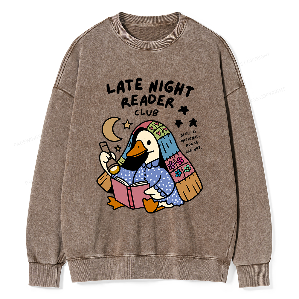 Pagewings Late Night Reader Club Unisex Washed Sweatshirt