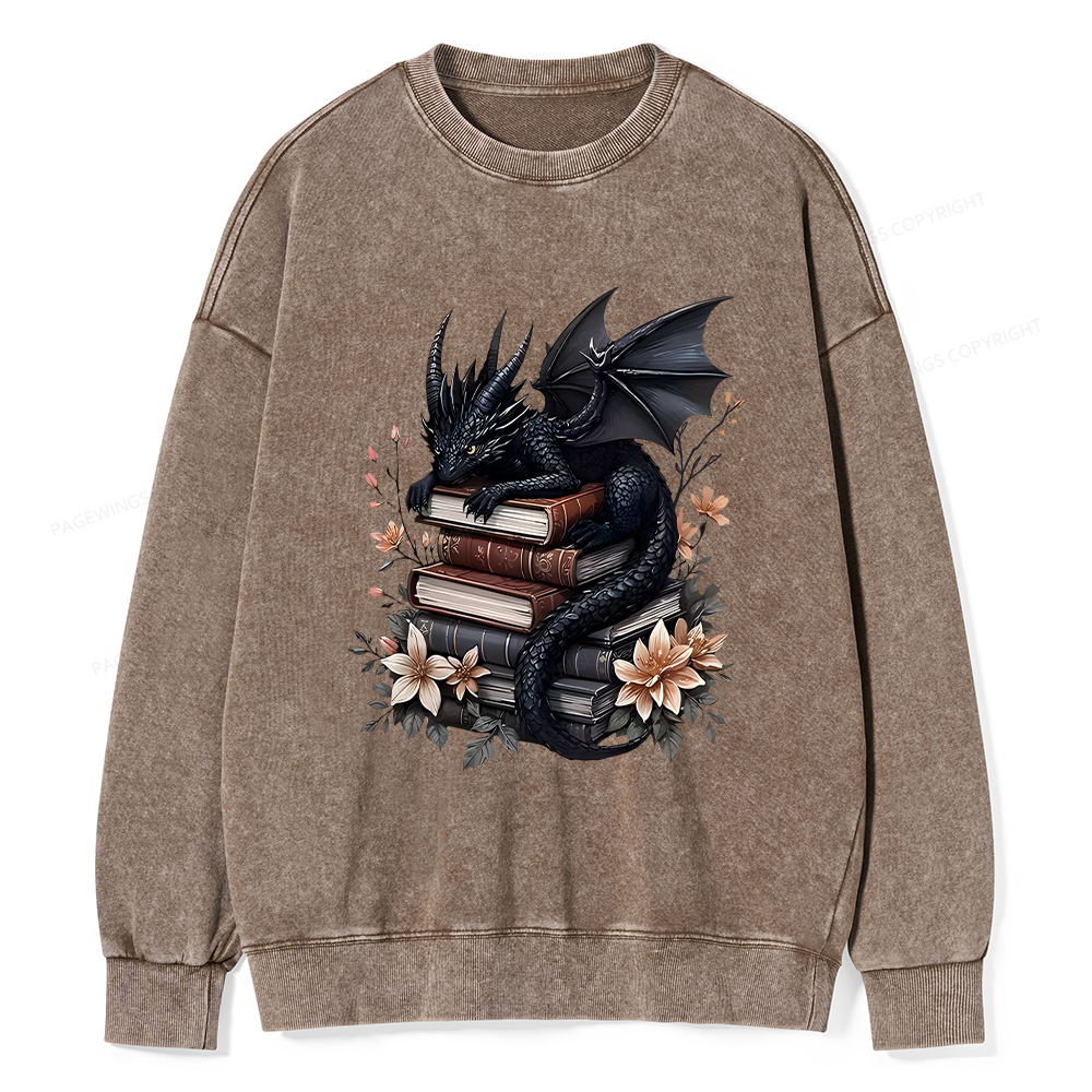 Pagewings Black Dragon Book Unisex Washed Sweatshirt