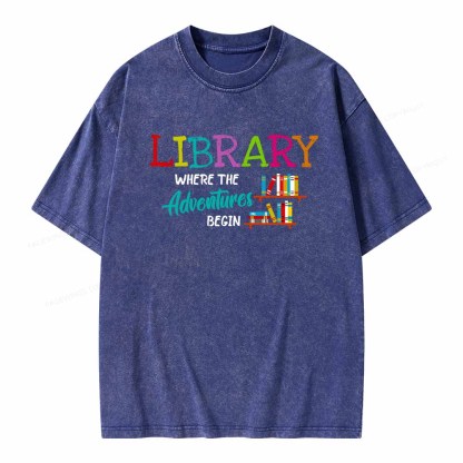 Pagewings Library Where The Adventure Begin Shirt Unisex Washed T-shirt