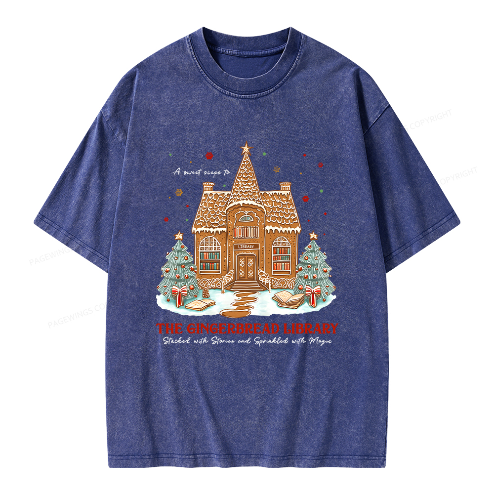 Pagewings Gingerbread Library Unisex Washed T-shirt