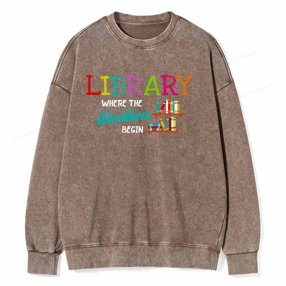 Pagewings Library Where The Adventure Begin Shirt Unisex Washed Sweats