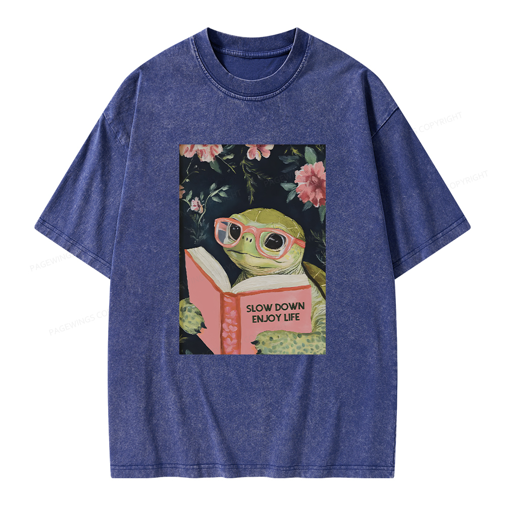 Pagewings Sea Turtle Slow Down Enjoy Life Unisex Washed T-shirt