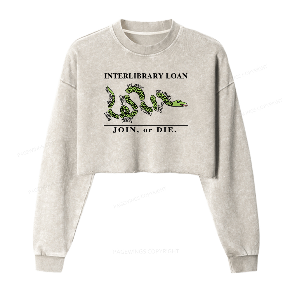 Pagewings Interlibrary Loan Women Washed Crop Sweatshirt