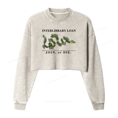 Pagewings Interlibrary Loan Women Washed Crop Sweatshirt