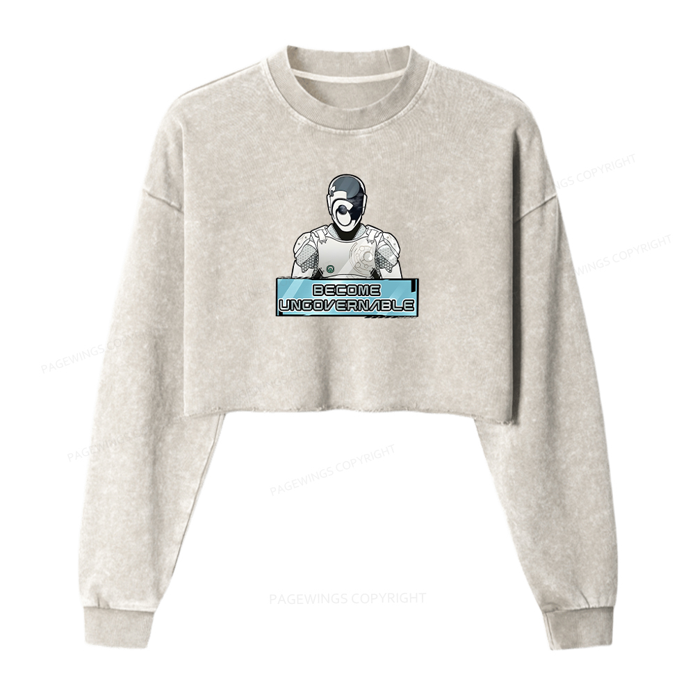 Pagewings Become Ungovernable Women Washed Crop Sweatshirt