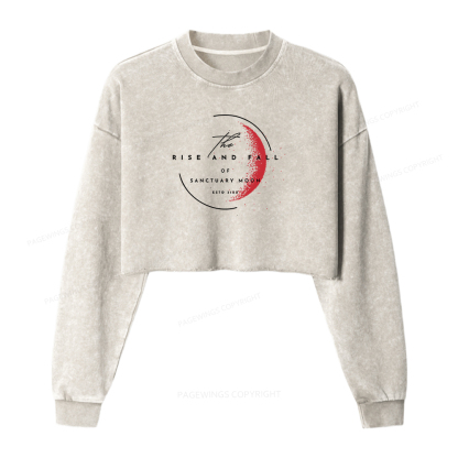 Pagewings The Rise and Fall of Sanctuary Moon Women Washed Crop Sweatshirt
