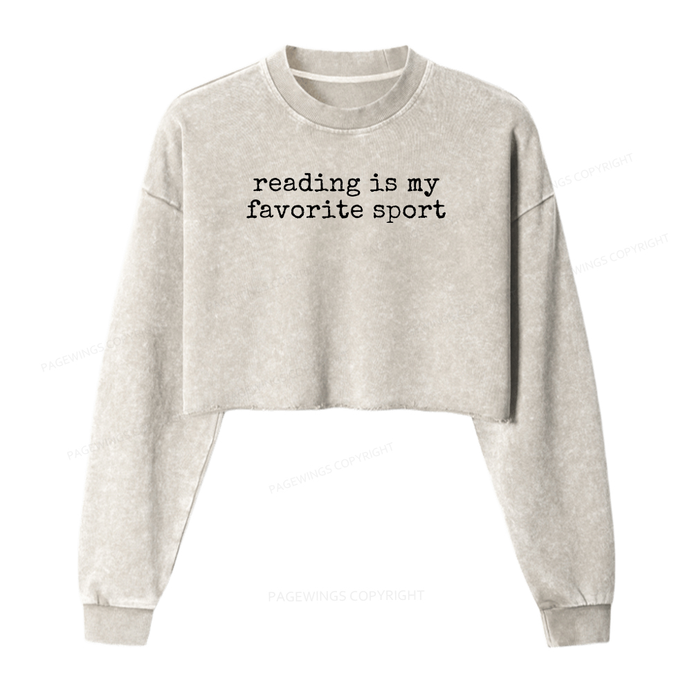Pagewings Reading Is My Favorite Sport Women Washed Crop Sweatshirt