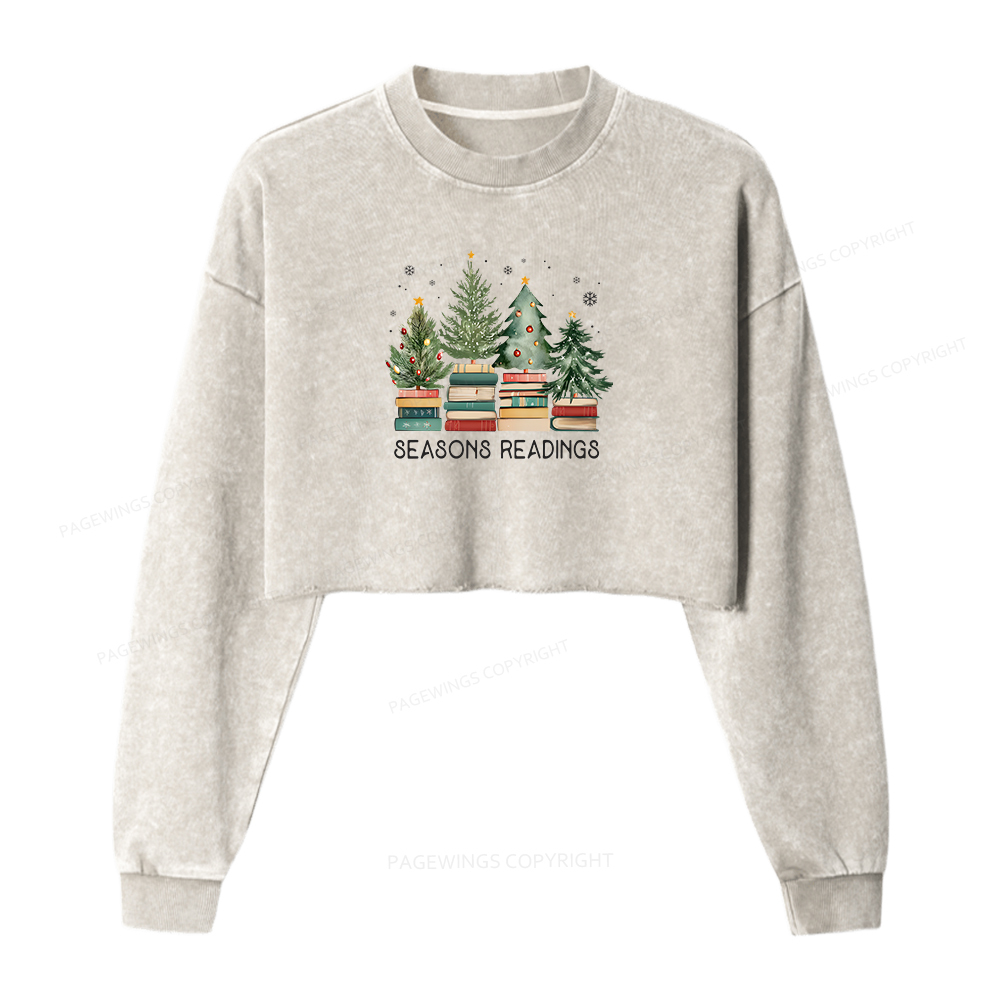 Pagewings Bookish Christmas Women Washed Crop Sweatshirt