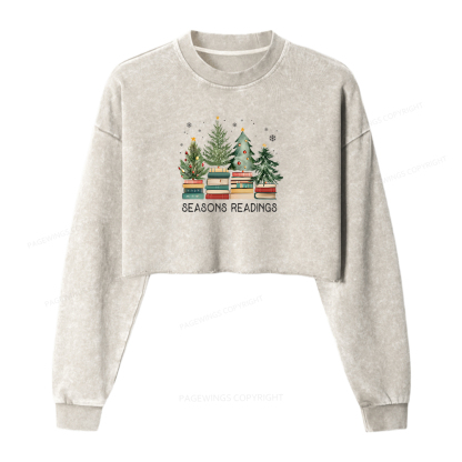 Pagewings Bookish Christmas Women Washed Crop Sweatshirt
