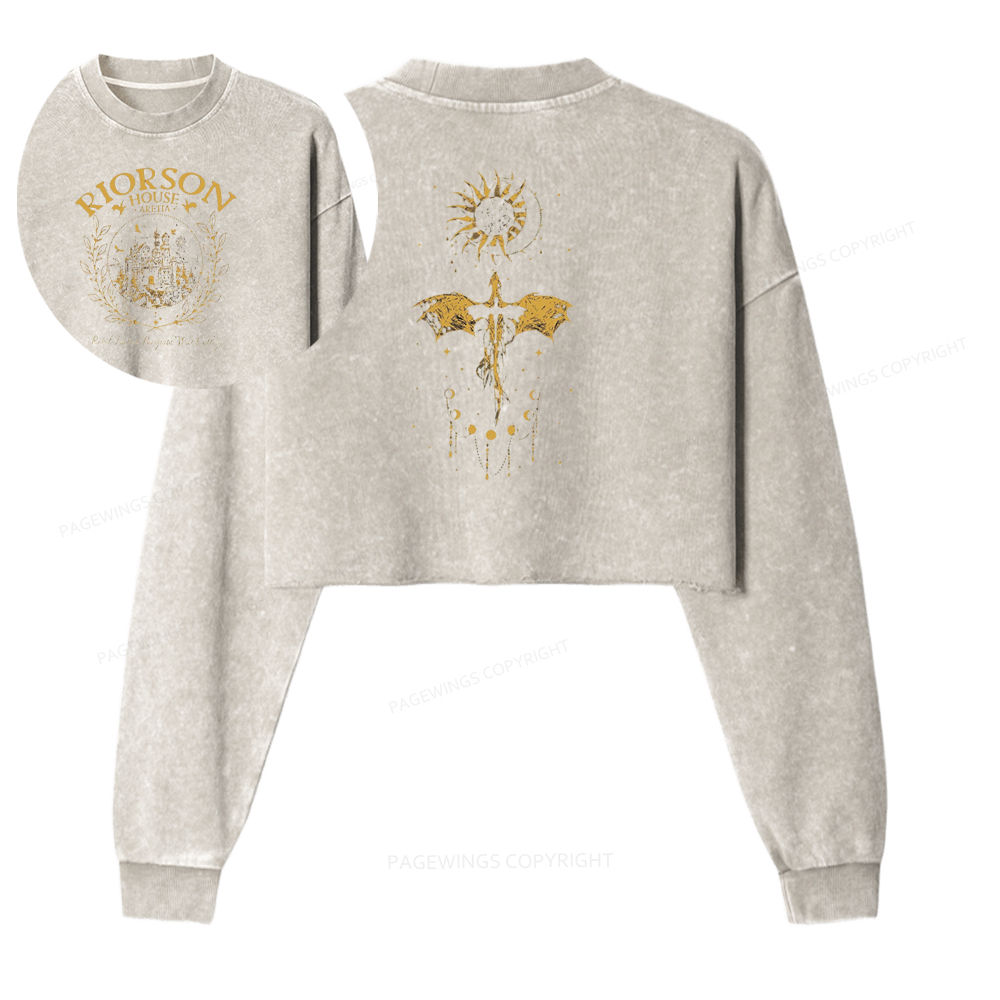 Pagewings Fourth Wing Women Washed Crop Sweatshirt
