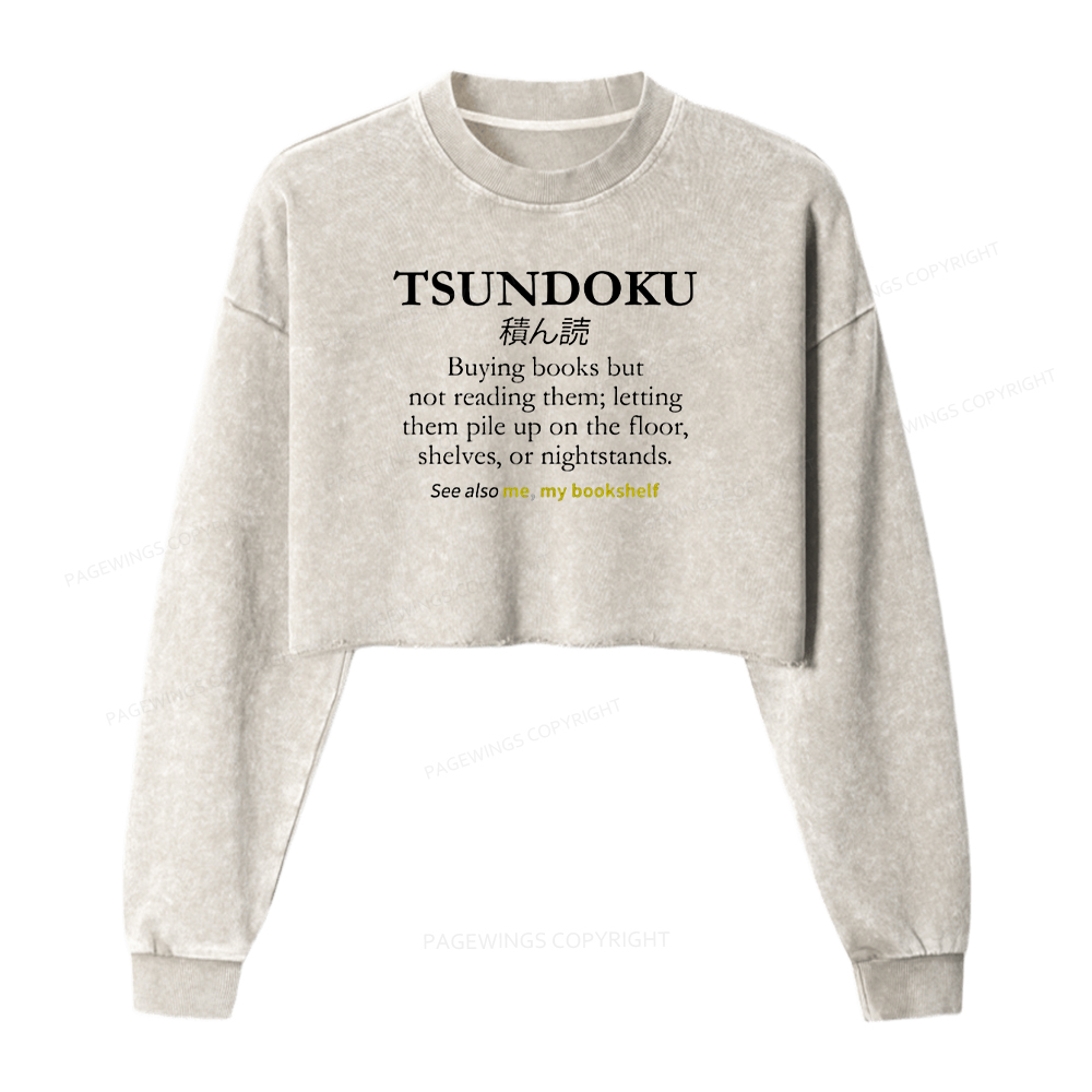 Pagewings Tsundoku Reader Women Washed Crop Sweatshirt