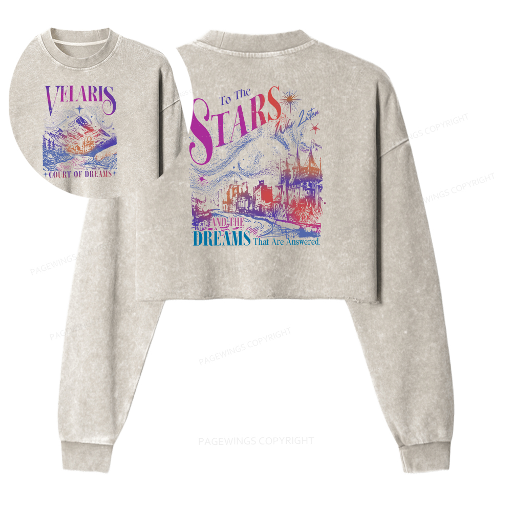 Pagewings Velaris City Of Starlight  Women Washed Crop Sweatshirt