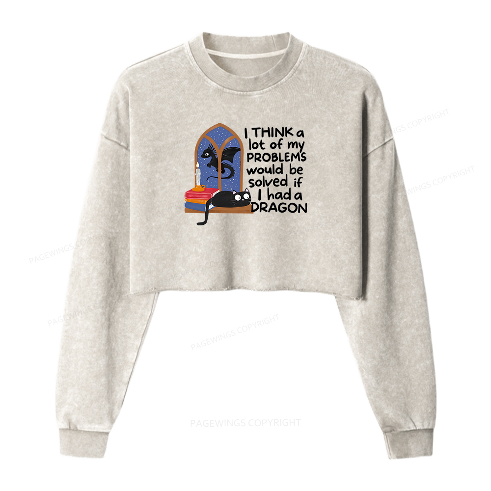 Pagewings If I Had A BookDragon Women Washed Crop Sweatshirt