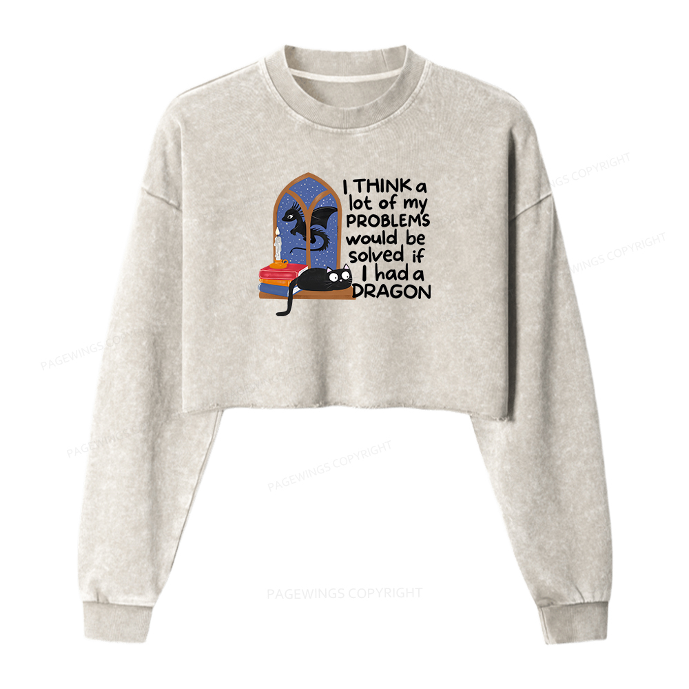 Pagewings If I Had A BookDragon Women Washed Crop Sweatshirt