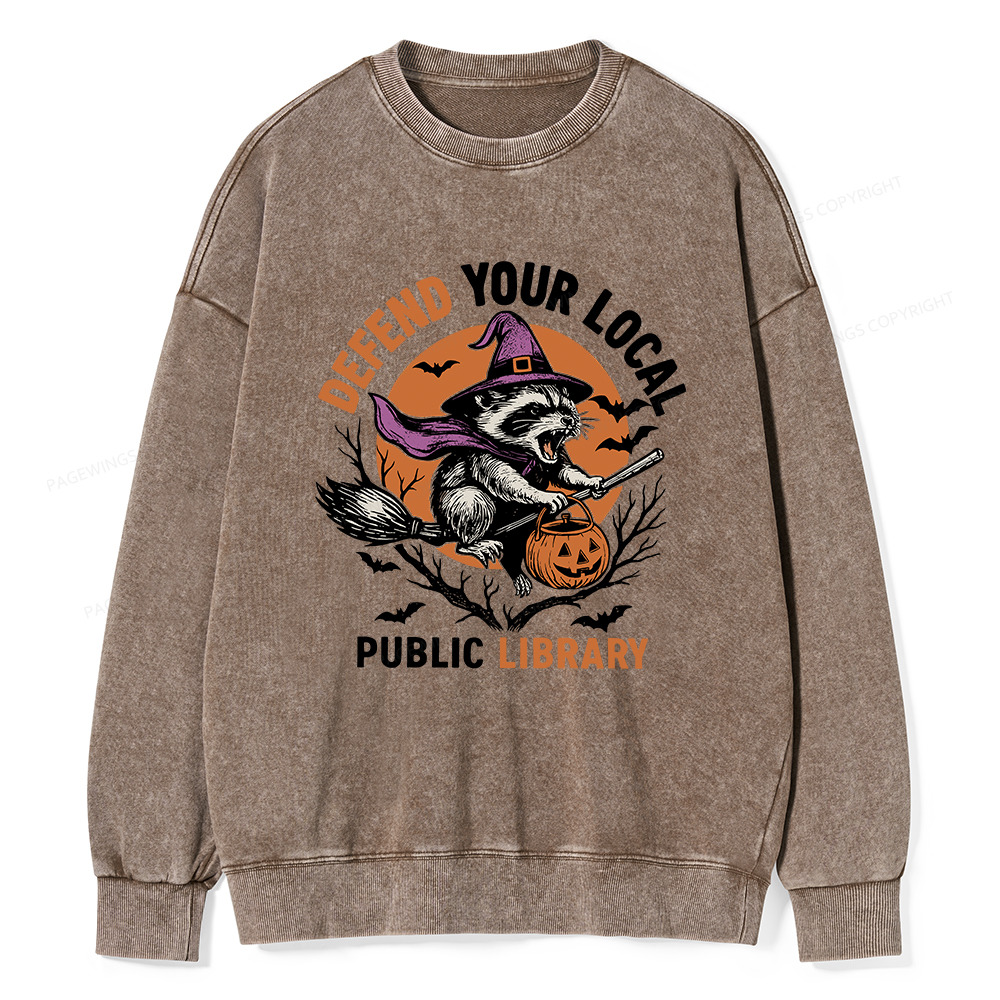 [Pagewings Defend Your Local Public Library Unisex Washed Sweatshirt