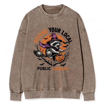 [Pagewings Defend Your Local Public Library Unisex Washed Sweatshirt