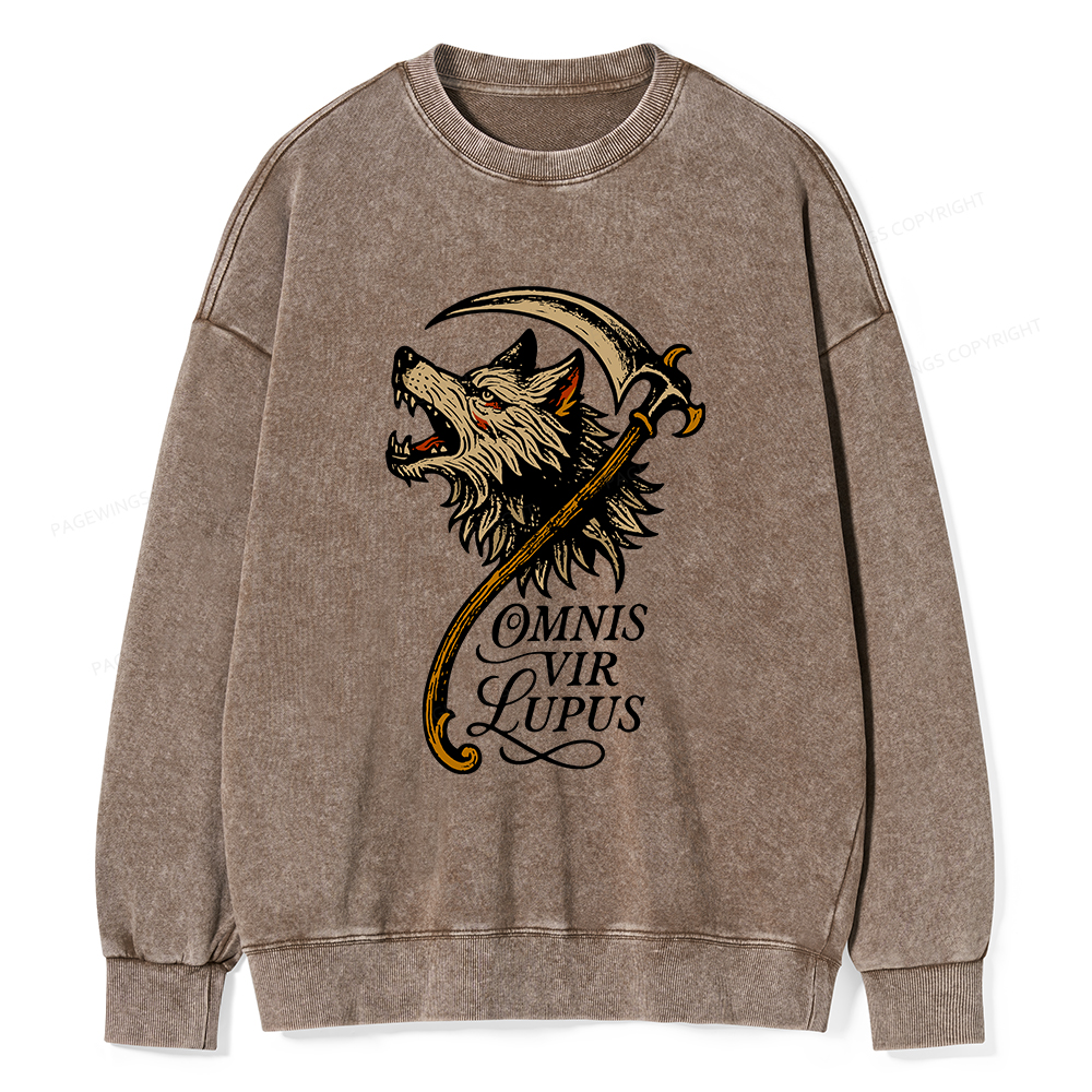 Pagewings Omnis Vir Lupus Unisex Washed Sweatshirt