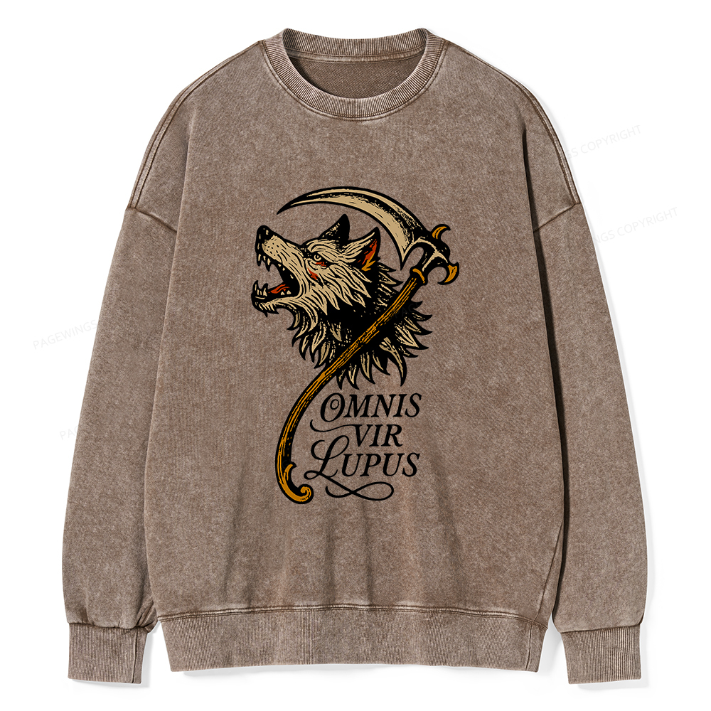 Pagewings Omnis Vir Lupus Unisex Washed Sweatshirt