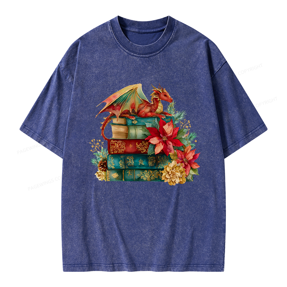 Pagewings Christmas Book Dragon Unisex Washed T-shirt