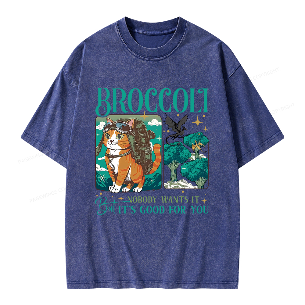 Pagewings Onyx Storm Broccoli Cat Unisex Washed T-shirt