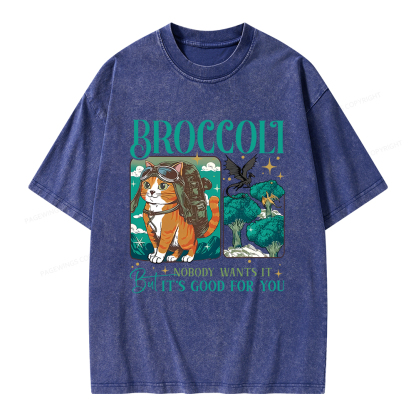 Pagewings Onyx Storm Broccoli Cat Unisex Washed T-shirt