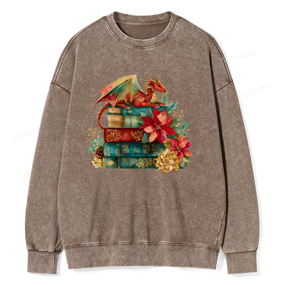 Pagewings Christmas Book Dragon Unisex Washed Sweatshirt