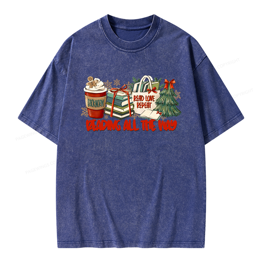 Pagewings Christmas Book Lover Unisex Washed T-shirt