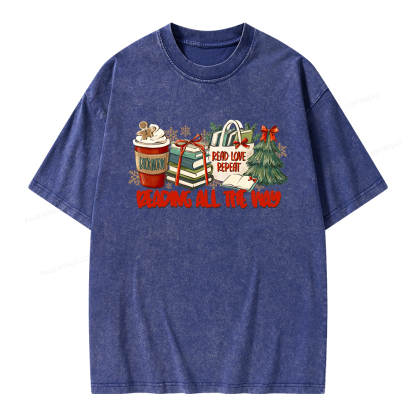 Pagewings Christmas Book Lover Unisex Washed T-shirt