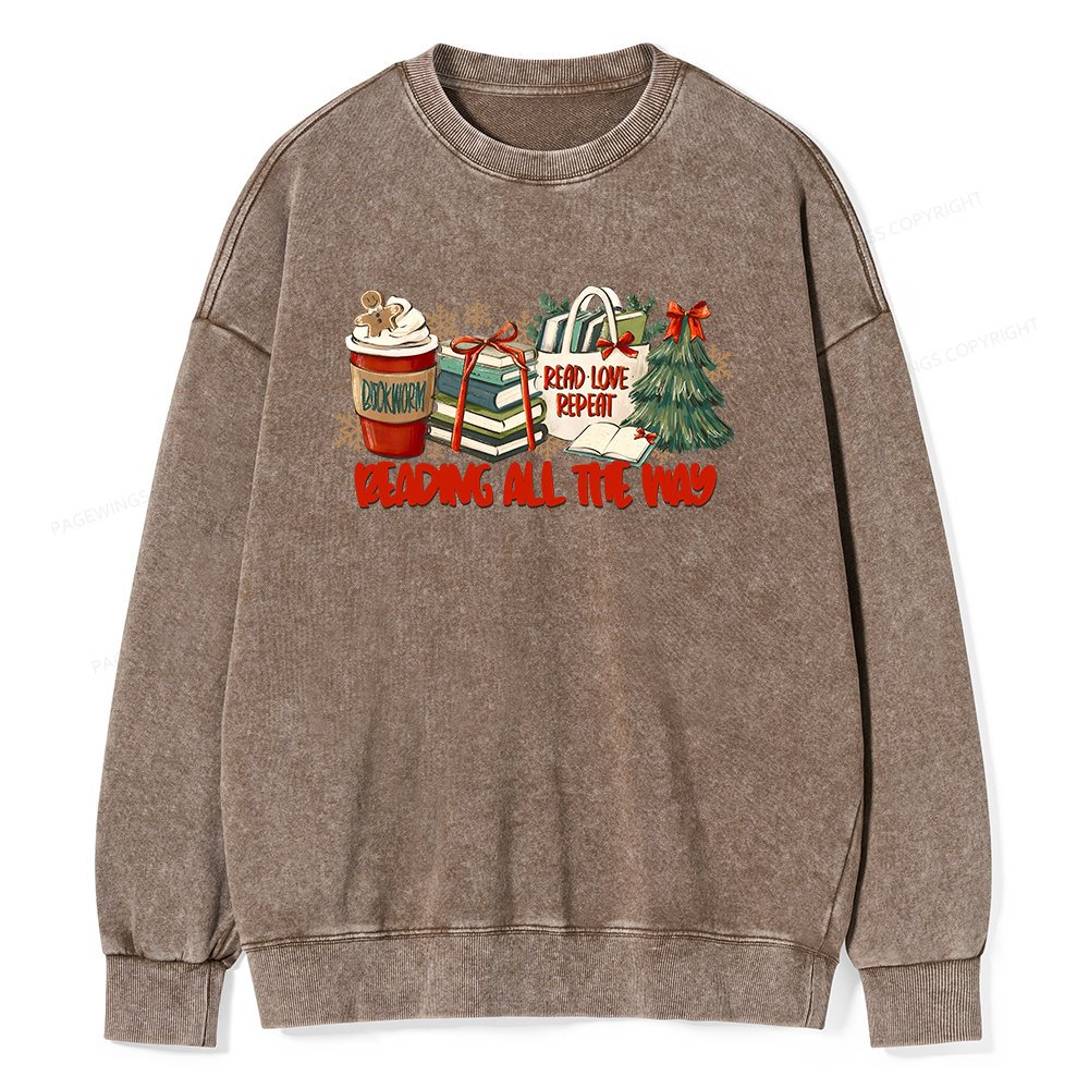 Pagewings Christmas Book Lover  Unisex Washed Sweatshirt