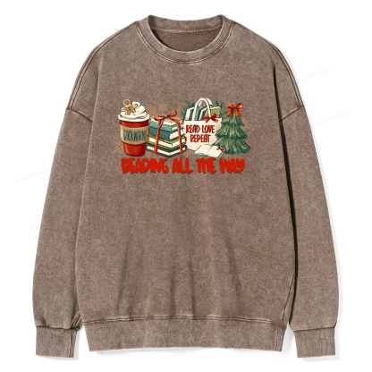Pagewings Christmas Book Lover  Unisex Washed Sweatshirt