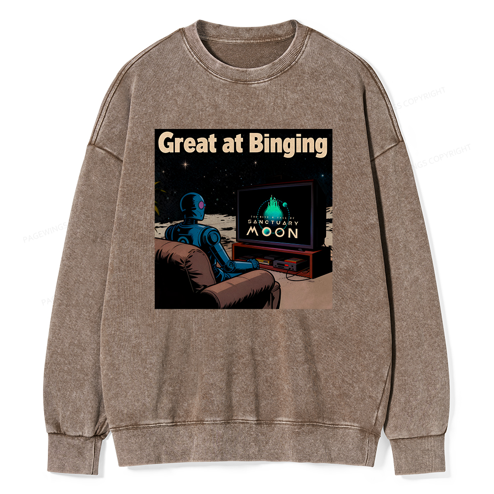 Pagewings Great At Binging Unisex Washed Sweatshirt