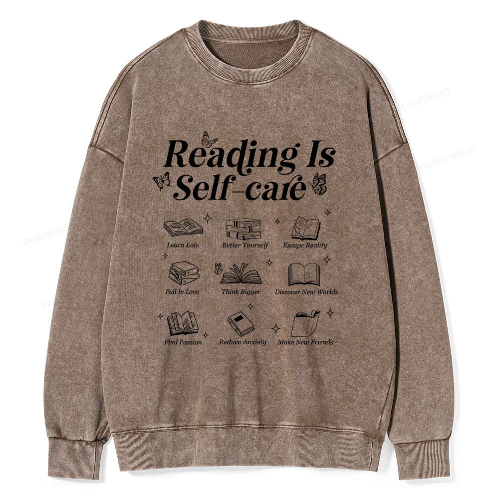 Pagewings Reading Is Self Care Unisex Washed Sweatshirt