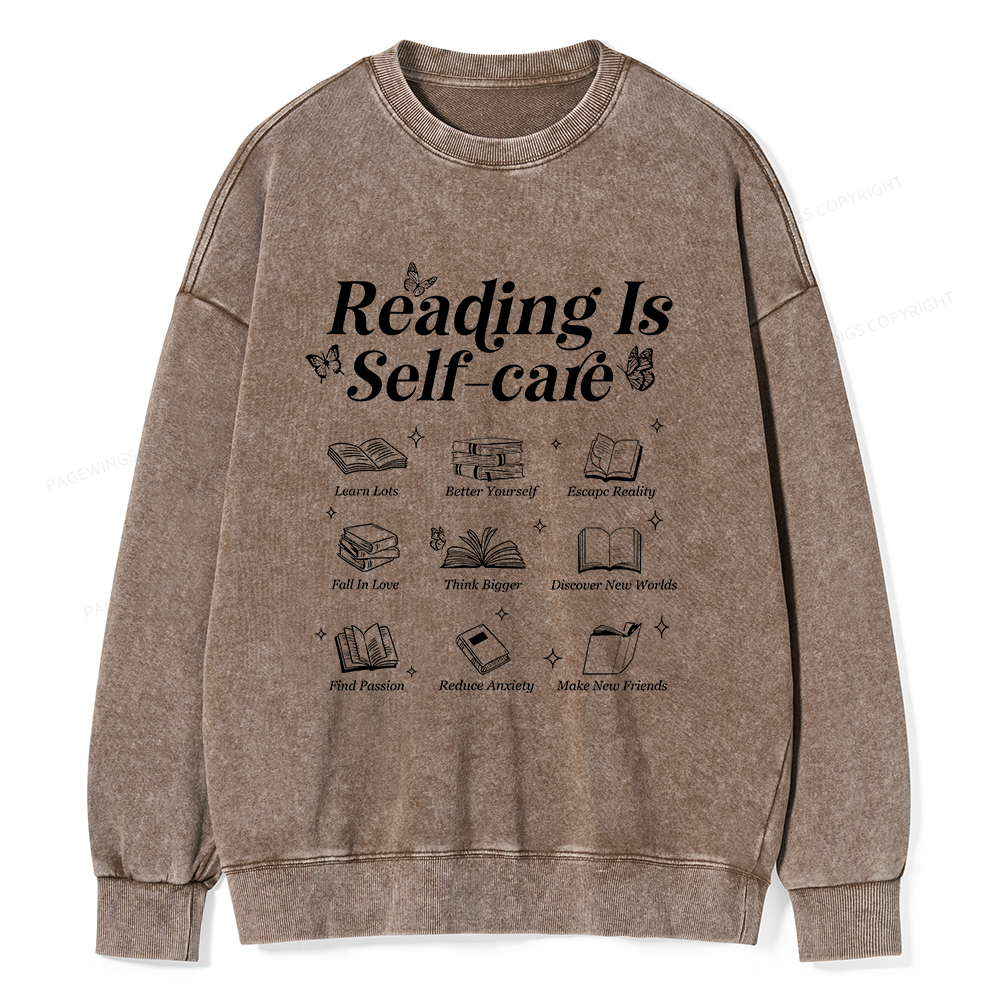 Pagewings Reading Is Self Care Unisex Washed Sweatshirt