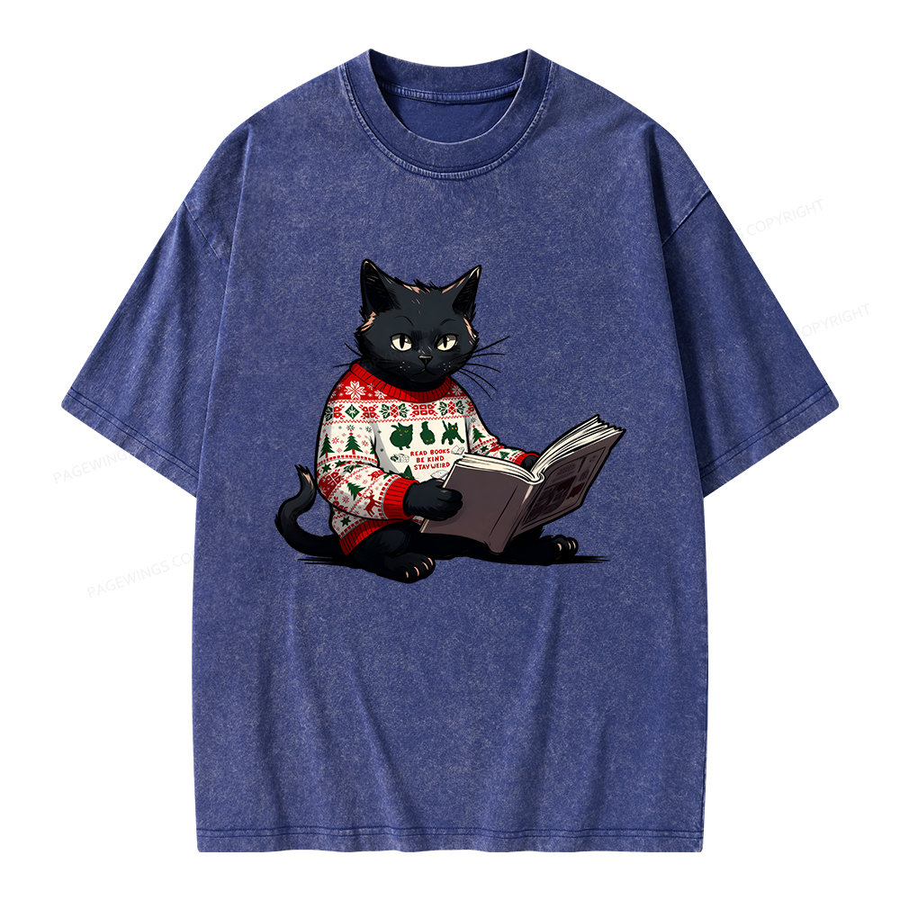 Pagewings Just a Cat Who Loves Reading Unisex Washed T-shirt