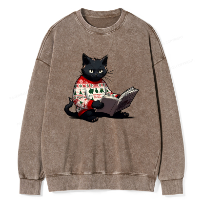 Pagewings Just a Cat Who Loves Reading Unisex Washed Sweatshirt