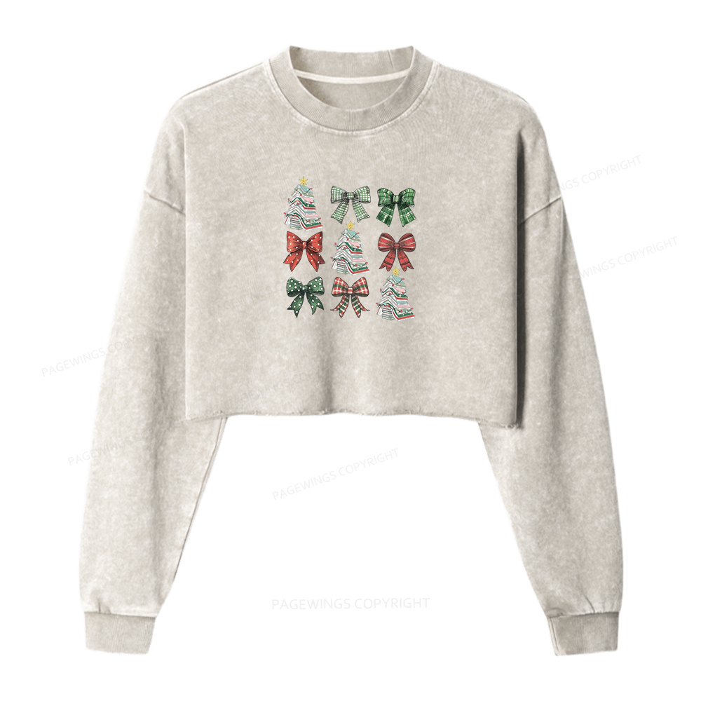 Pagewings Booked for Christmas Women Washed Crop Sweatshirt