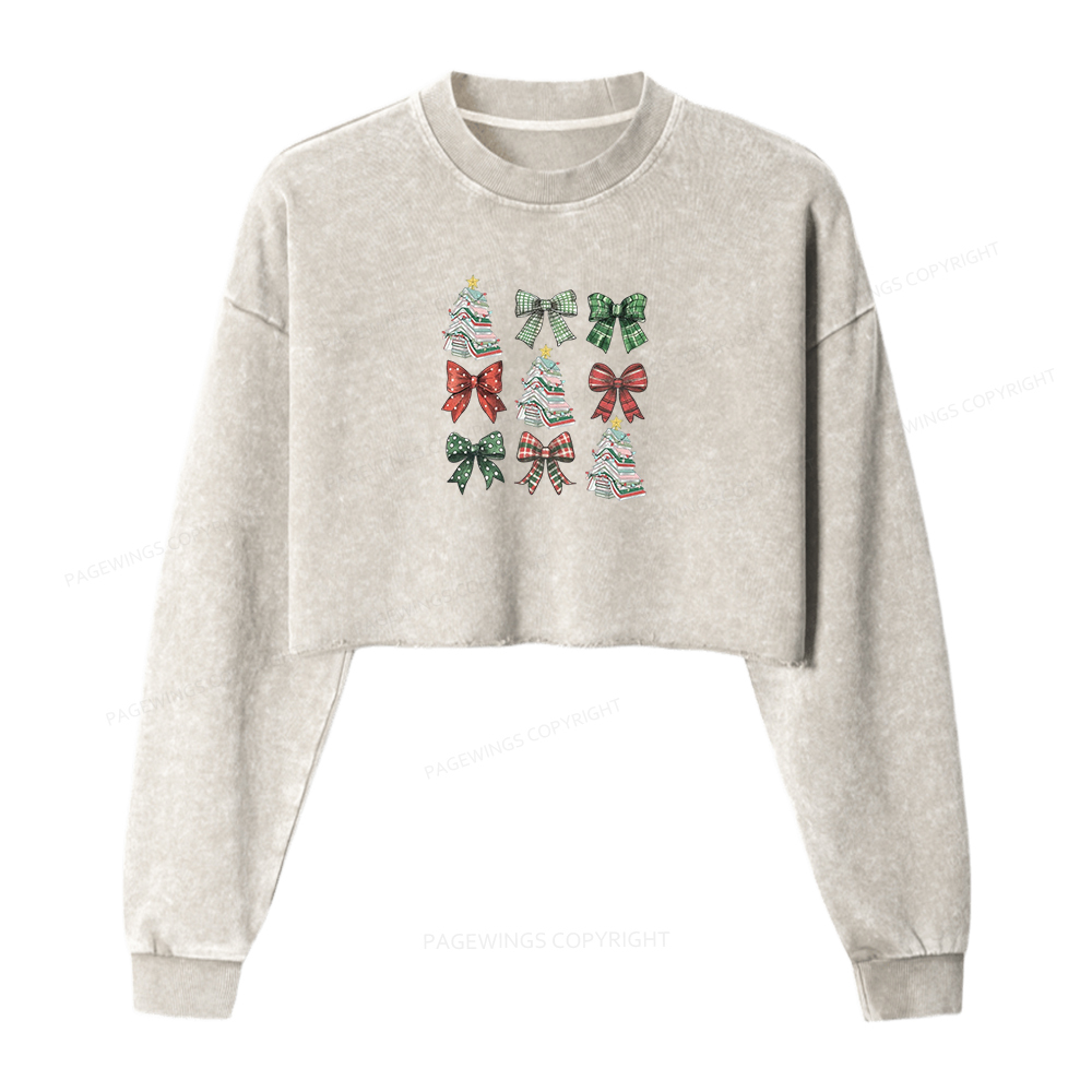 Pagewings Booked for Christmas Women Washed Crop Sweatshirt