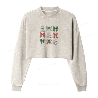 Pagewings Booked for Christmas Women Washed Crop Sweatshirt
