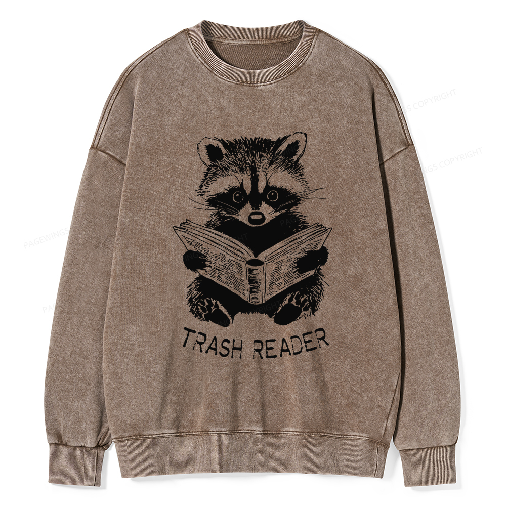 Pagewings Raccoon Reading Trash Reader Unisex Washed Sweatshirt
