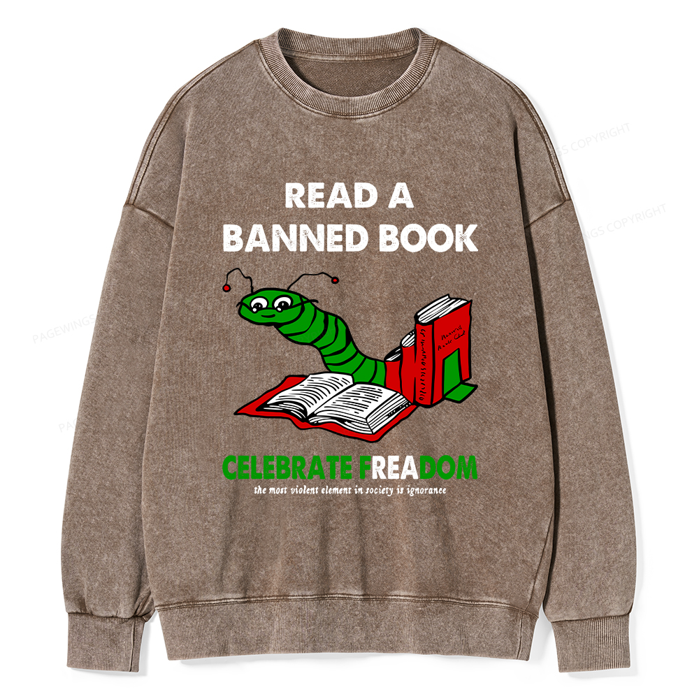 Pagewings Read A Banned Book Unisex Washed Sweatshirt