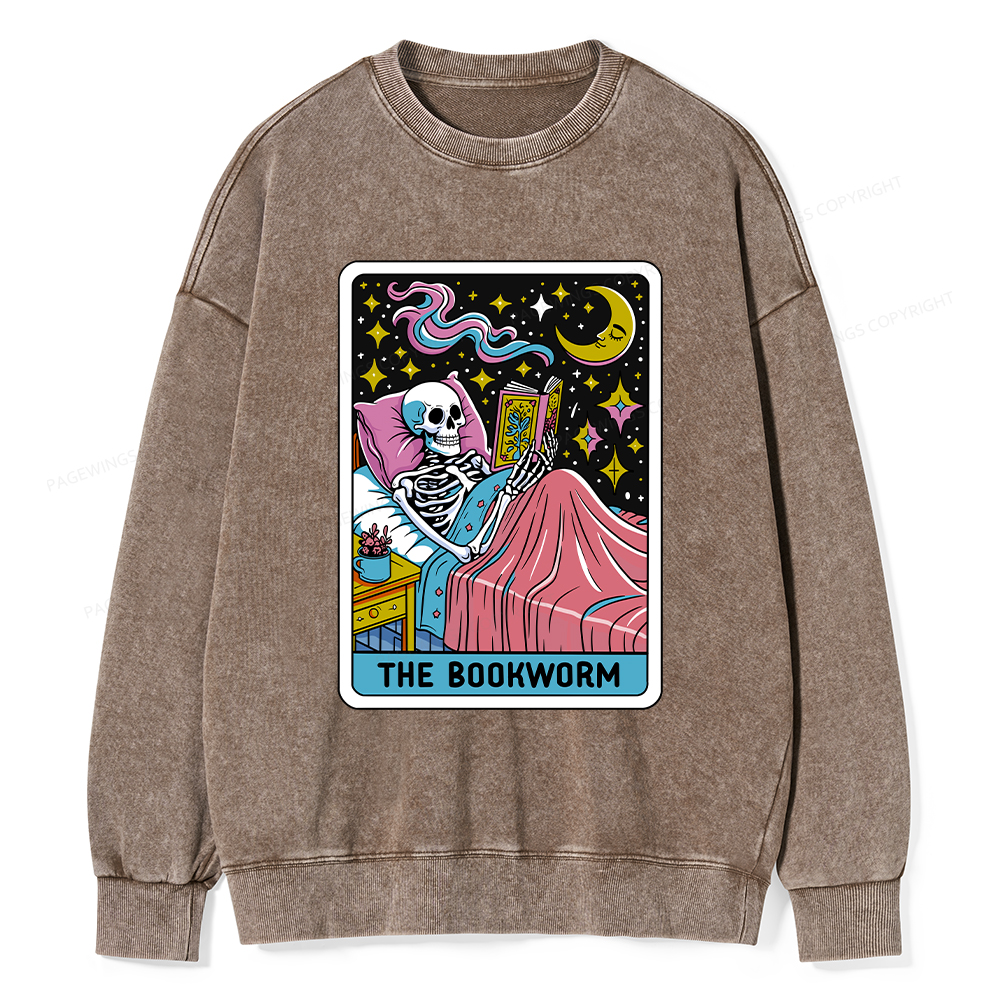 Pagewings The Bookworm Tarot Card Unisex Washed Sweatshirt