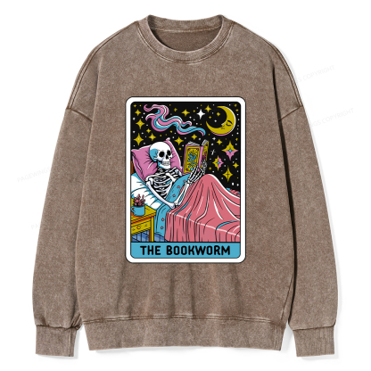 Pagewings The Bookworm Tarot Card Unisex Washed Sweatshirt