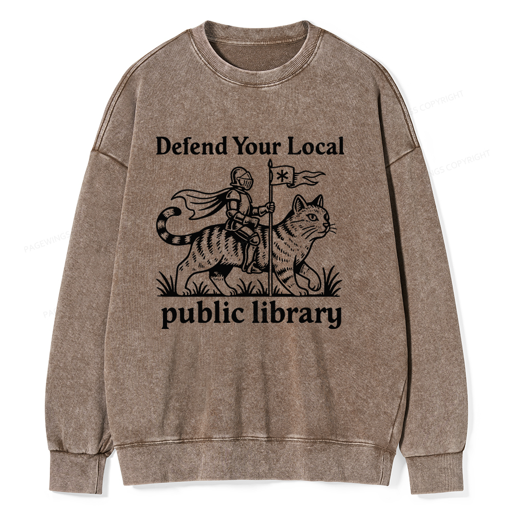 Pagewings Defend Your Local Public Library Unisex Washed Sweatshirt