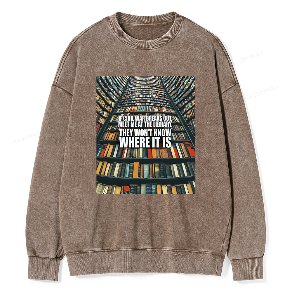 Pagewings Meet Me At The Library Unisex Washed Sweatshirt