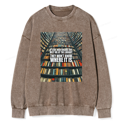 Pagewings Meet Me At The Library Unisex Washed Sweatshirt