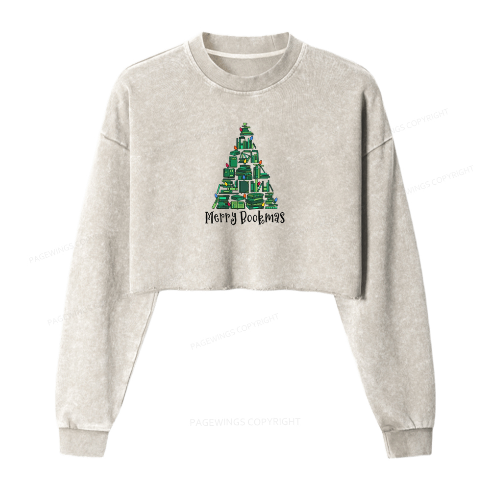 Pagewings Christmas Party Women Washed Crop Sweatshirt