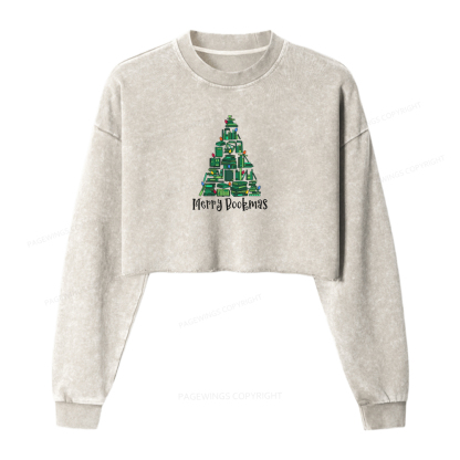 Pagewings Christmas Party Women Washed Crop Sweatshirt